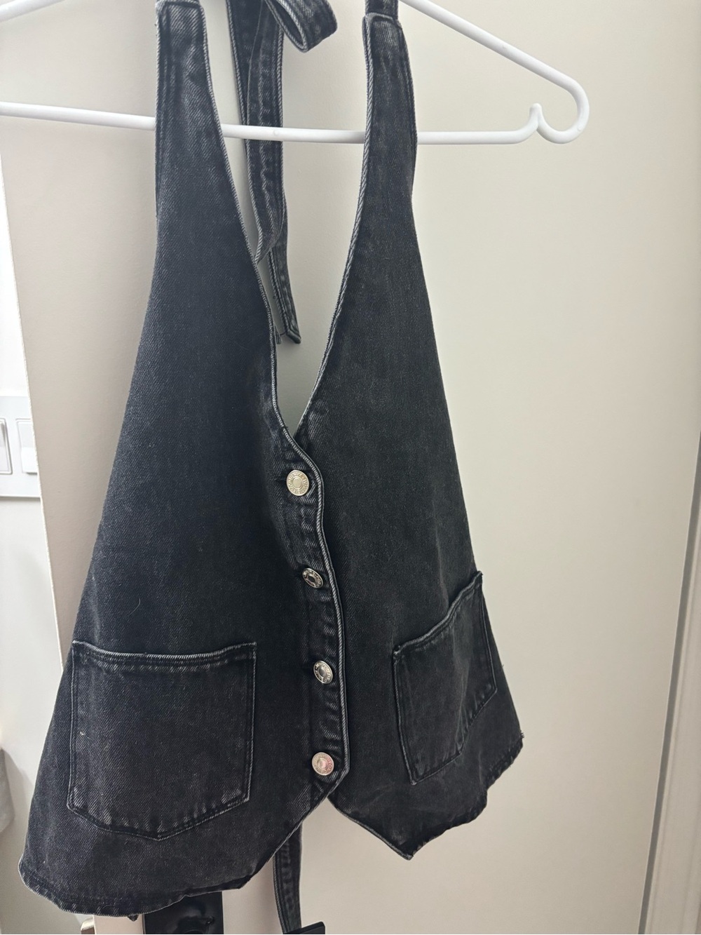 White Fox Boutique Black Denim Button-Front Vest